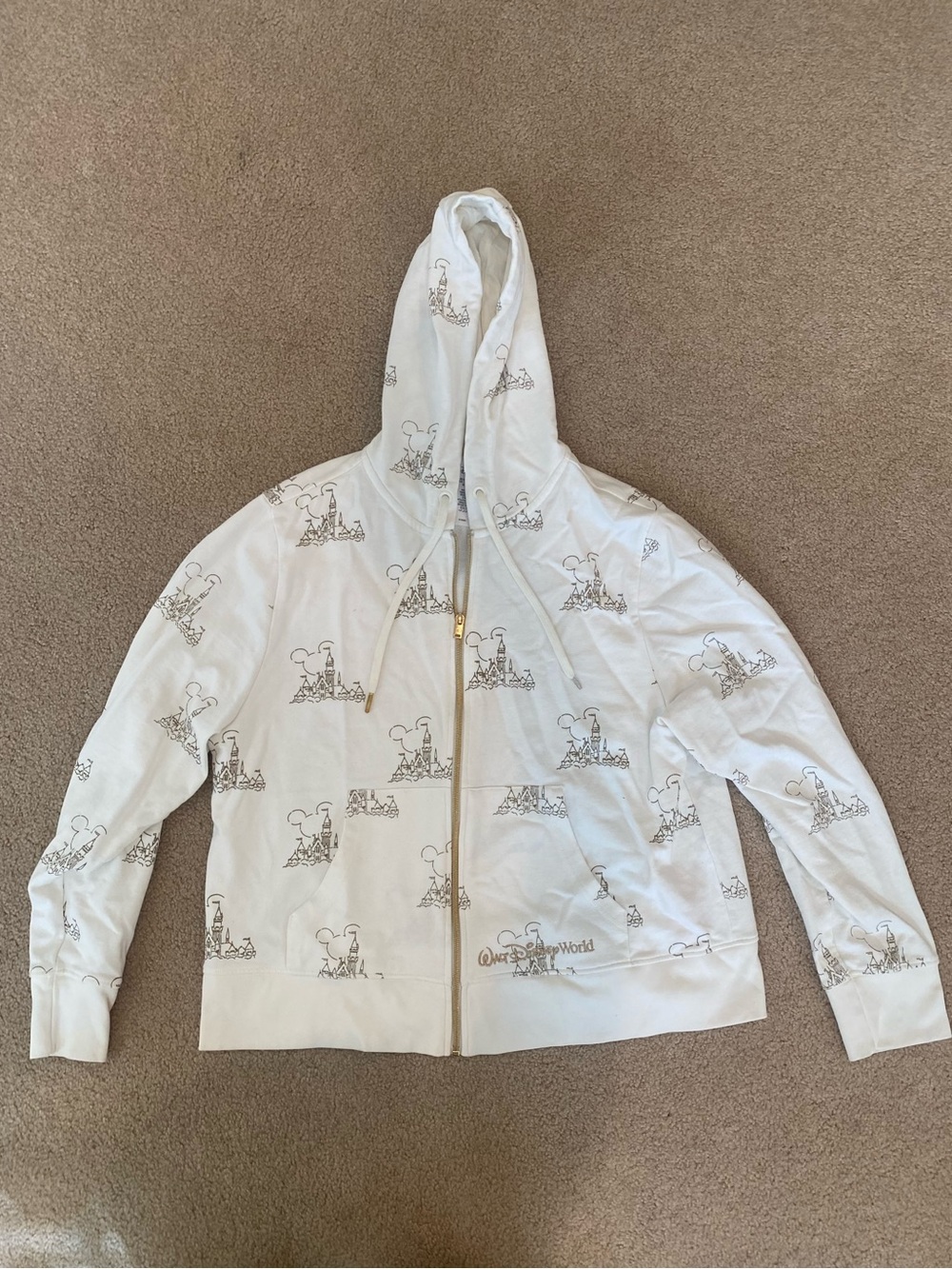 Disney World White Full Zip Hooded Hoodie Graphic Print Unisex Adults Size XL